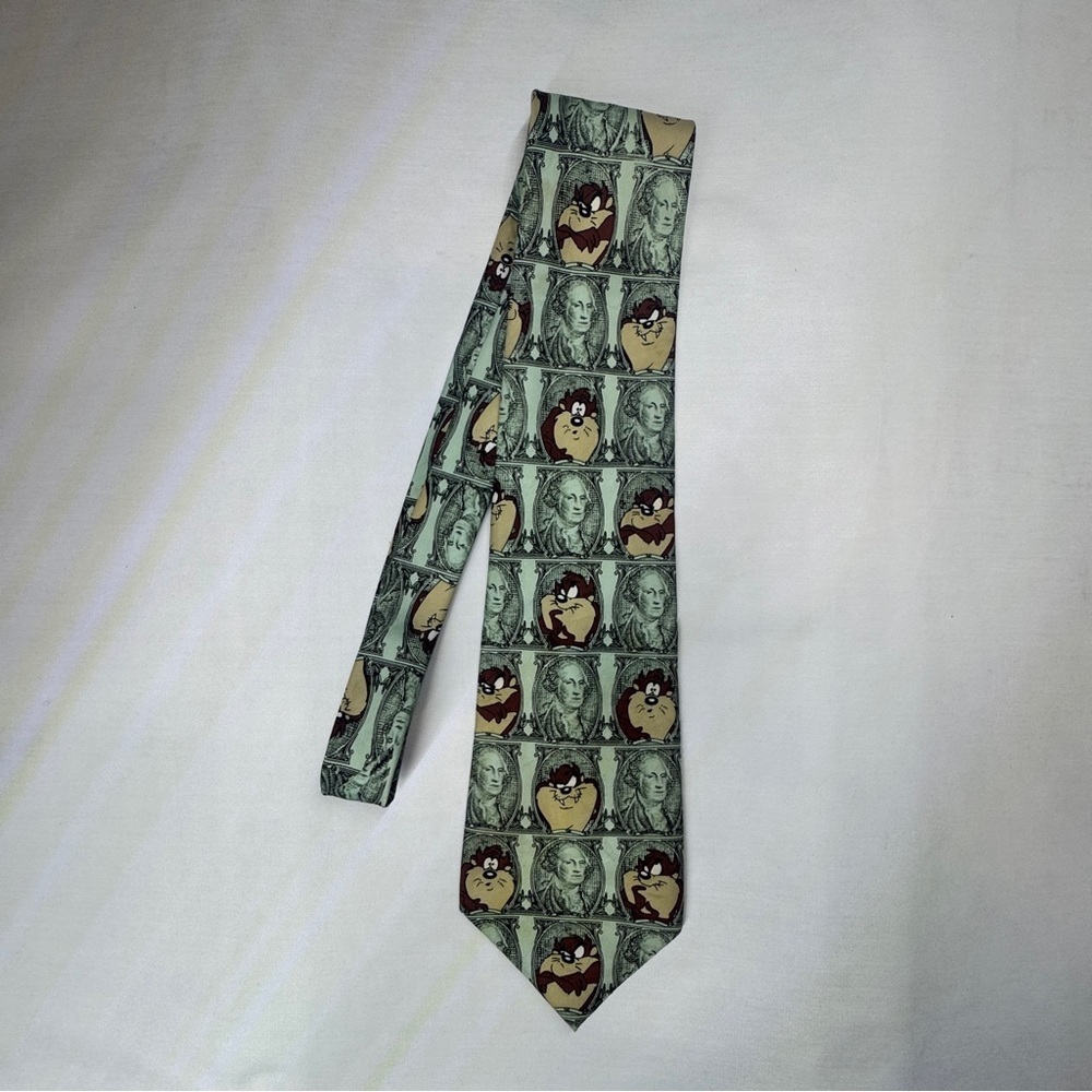 Looney Toons Tazmanian Devil Taz Dollar Bill Vintage Collectible Tie - Picture 2 of 7